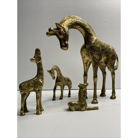 Vintage MCM Mid Century Modern Solid Brass Giraffes Set Of 4 - Picture 1 of 9